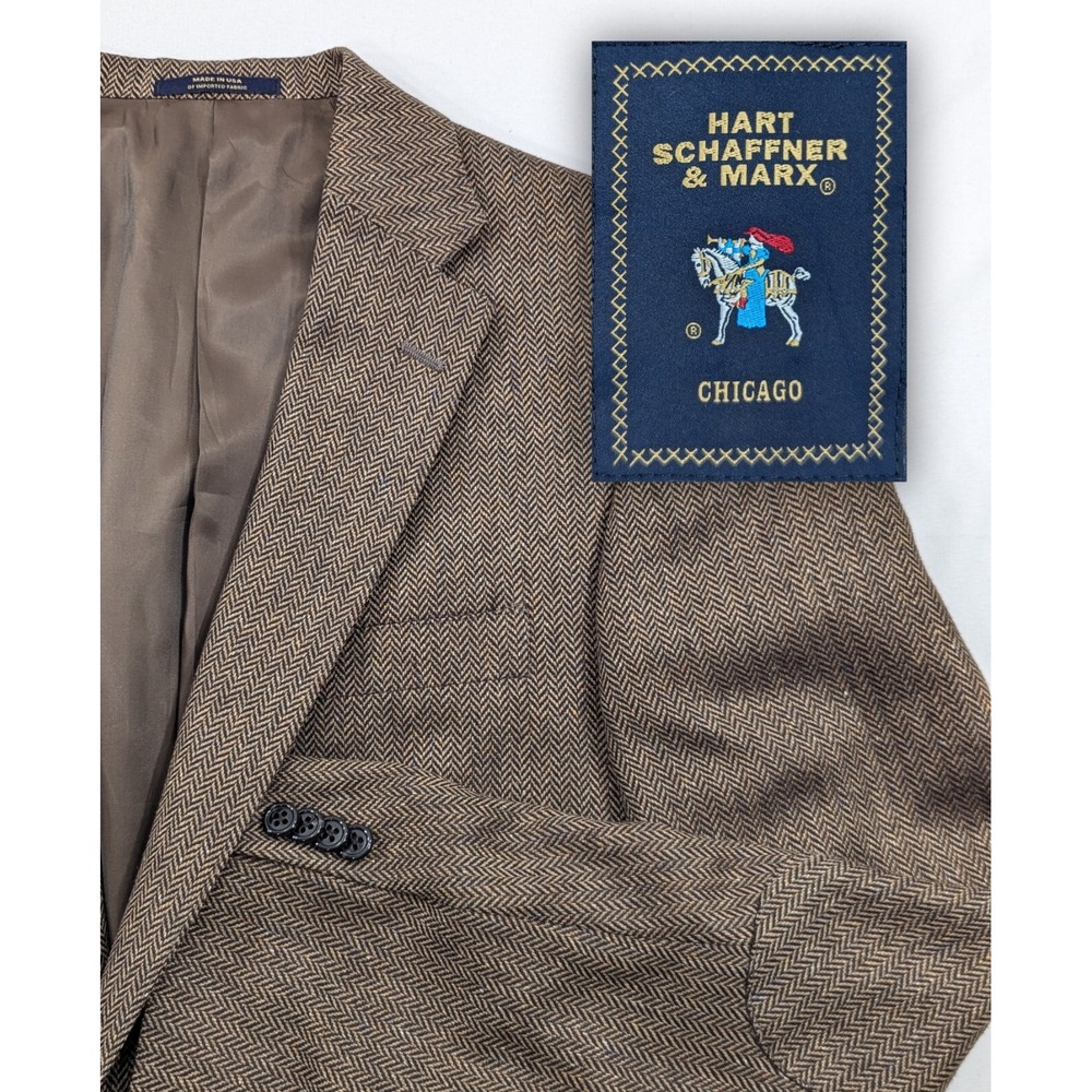 Hart Schaffner MARX Chicago Brown Herringbone Hopsack Jacket 41L 44" Chest